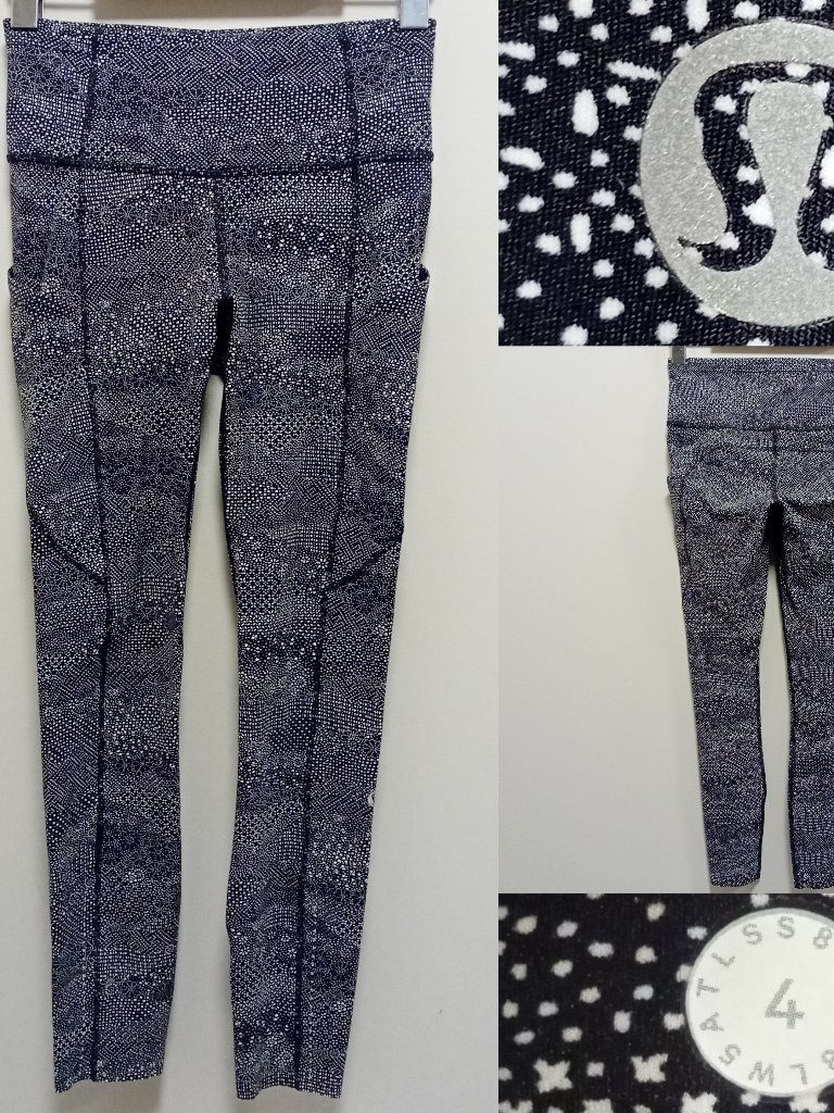 Lululemon Fast & Free Tight Ii Size 4 Xs Nulux 24" Meisai White Black 7/8